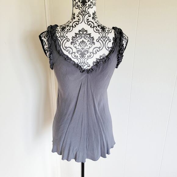 Soft Surroundings V-neck Ruffle Strap Silk Tank - Picture 2 of 3